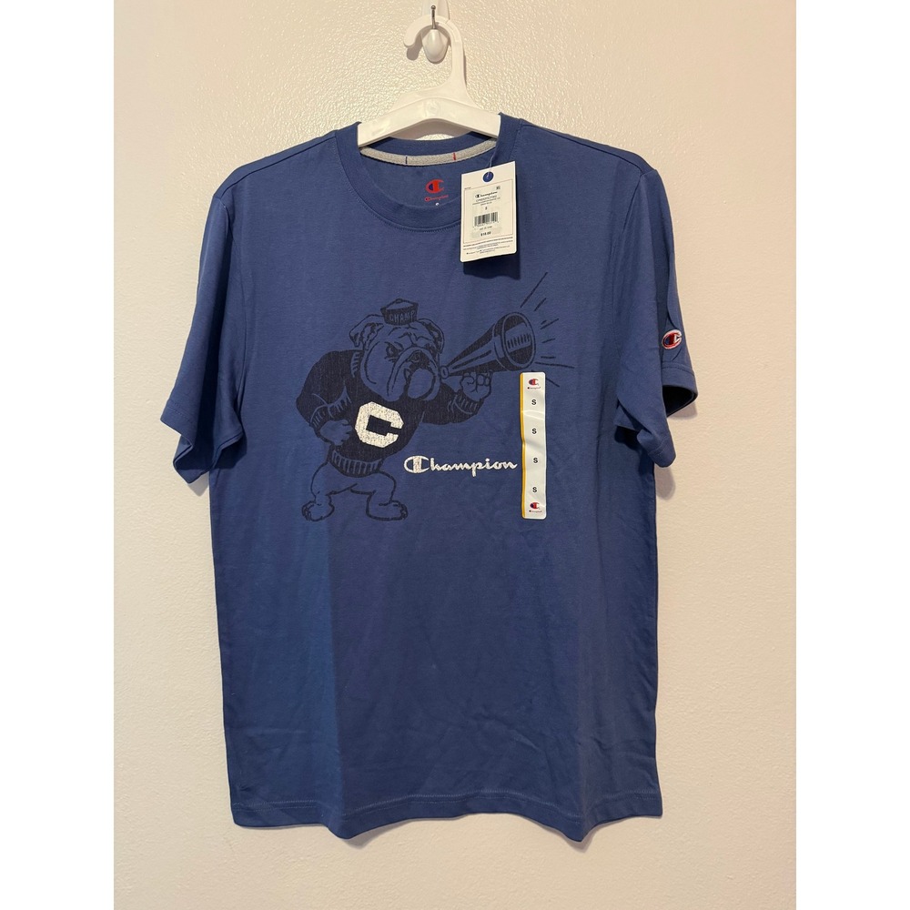 Champion Mens Graphic Tee Gray Blue Bulldog Mascot Shirt Small